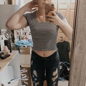 Navy blue & white striped Crop Top